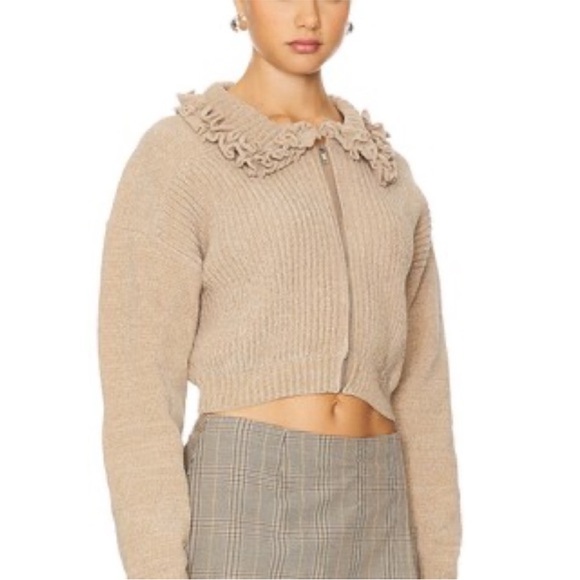 For love and lemons Rey Ruffle Collar Knit Zip-Up Jacket - Picture 2 of 13